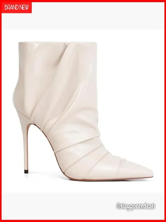 Women's 4-Inch Stiletto Ankle Boots Pointed Toe Ruched Pull On - Picture 4 of 7